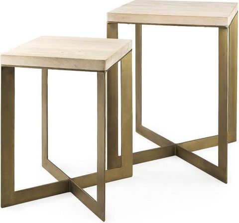 Faye Barely Gray Finished Wood With Gold Metal Base Accent Tables Set ... in Faye 2-Piece Barely Gray Finished Wood/Gold Metal Base Table Set